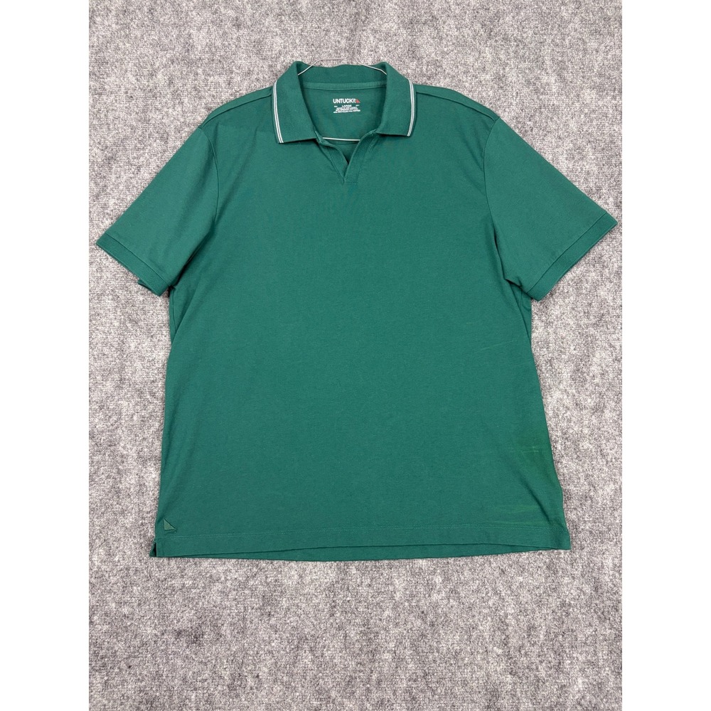 UNTUCKit Mens Large Green Organic Cotton Blend V-Neck Short Sleeve Polo Shirt